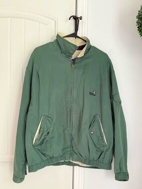 Ducks Unlimited Green Harrington-Style Bomber Jacket with Cream Trim